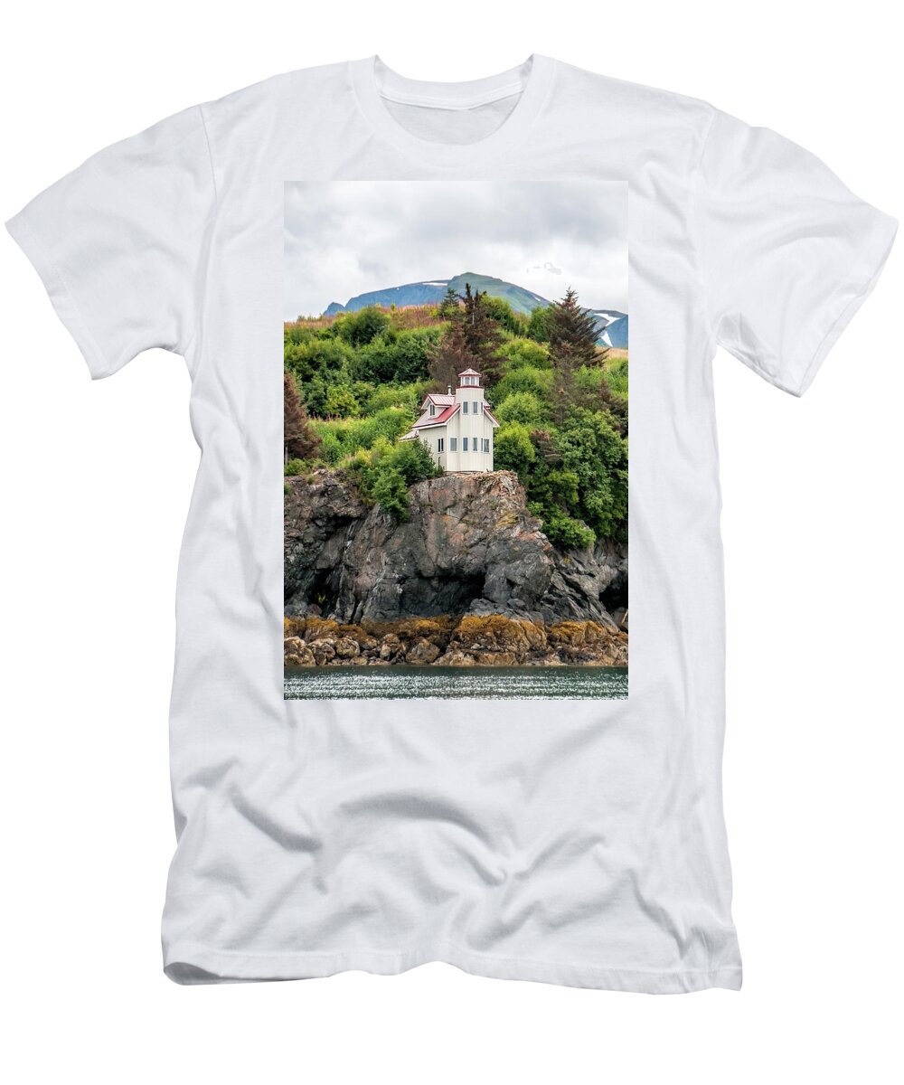 Halibut Cove Lighthouse T-Shirt featuring the photograph Halibut Cove Lighthouse by Phyllis Taylor