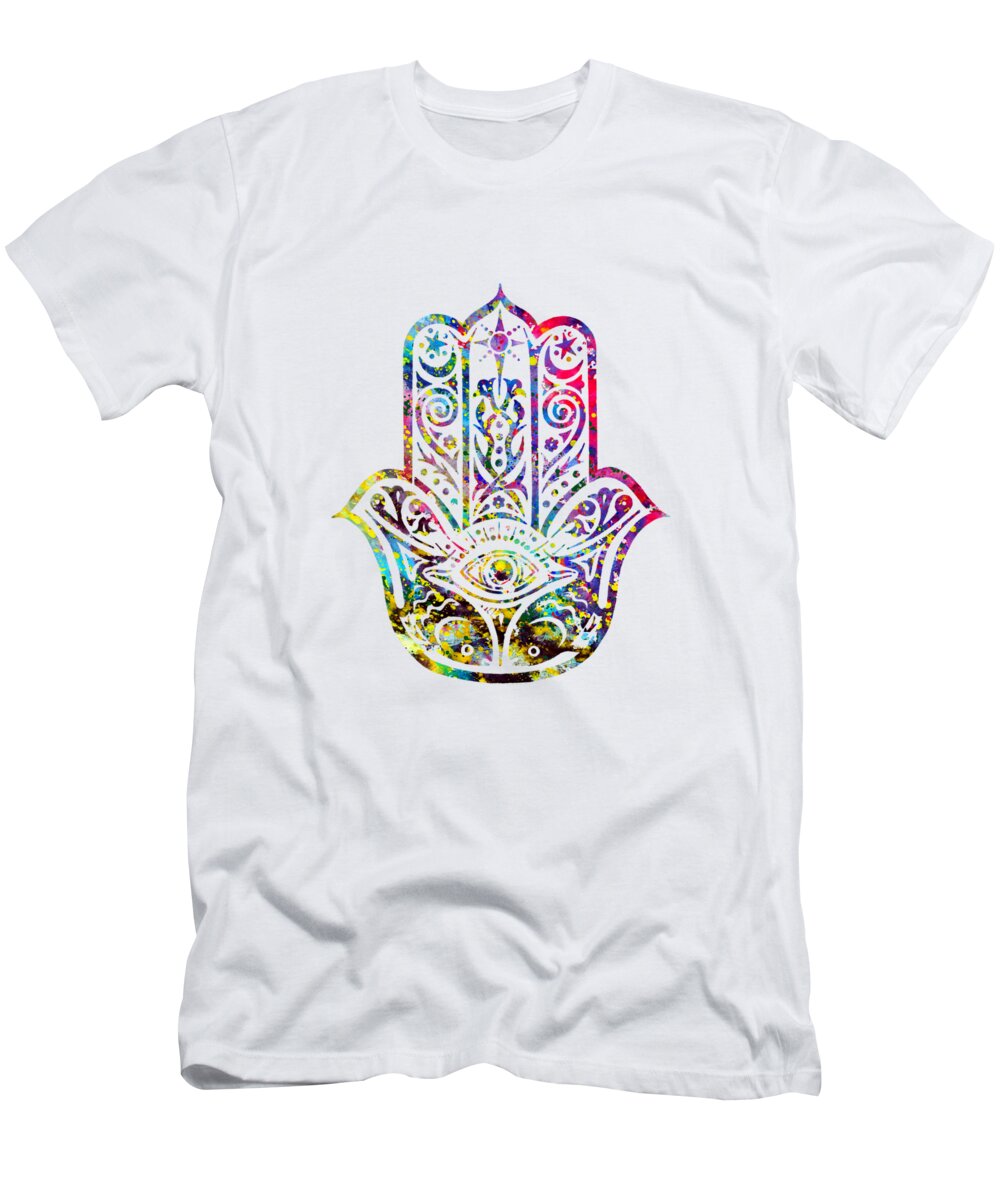Hamsa Hand T-Shirt featuring the digital art Hamsa Hand-colorful by Erzebet S