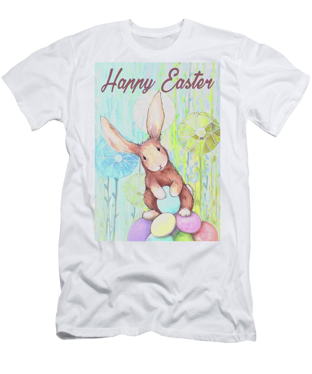 Happy T-Shirt featuring the mixed media Happy Easter Bunny IIi by Diannart