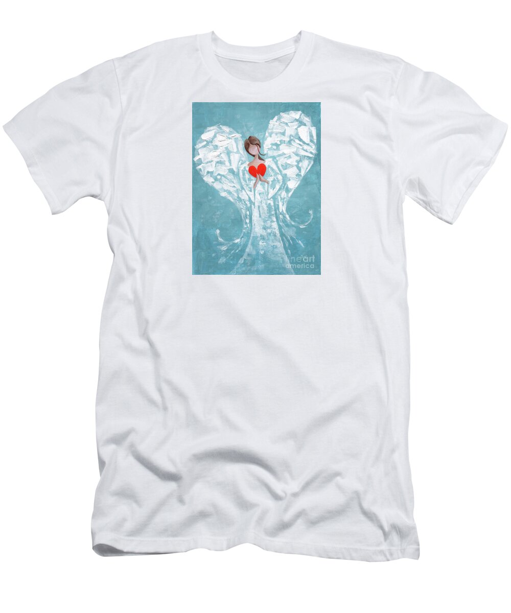 Painting T-Shirt featuring the painting Heard on High Angel - blue heart by Annie Troe