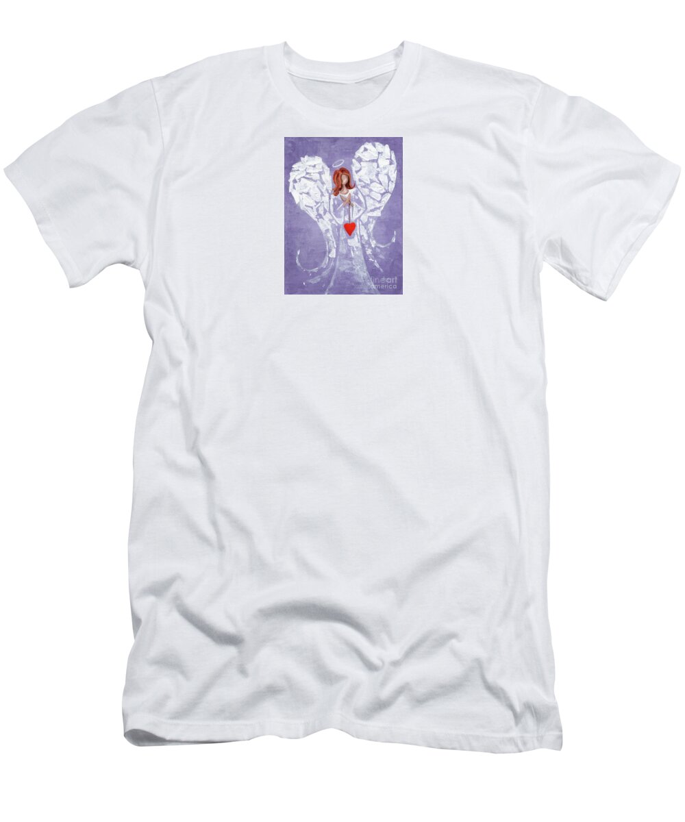 Angel T-Shirt featuring the painting Heard on High Angel - purple heart by Annie Troe
