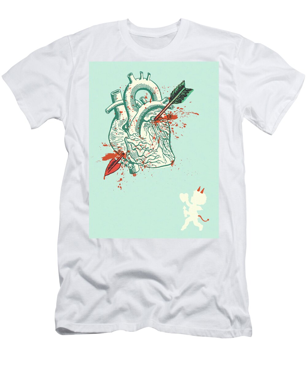 Anatomical T-Shirt featuring the drawing Heart struck by Cupid by CSA Images