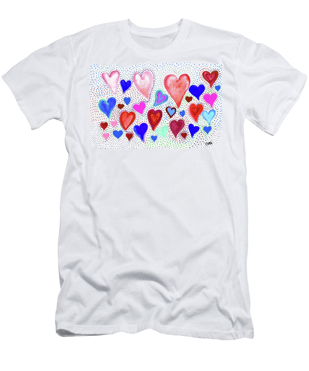 Hearts 1003 T-Shirt featuring the painting Hearts 1003 by Corinne Carroll