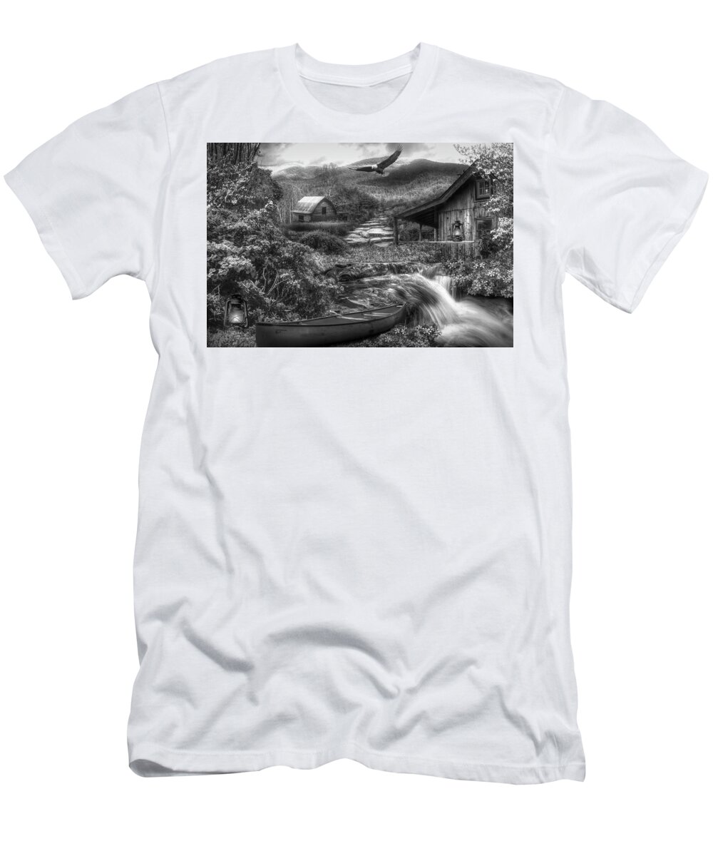 Barns T-Shirt featuring the photograph Heaven on Earth in the Mountains in Black and White by Debra and Dave Vanderlaan