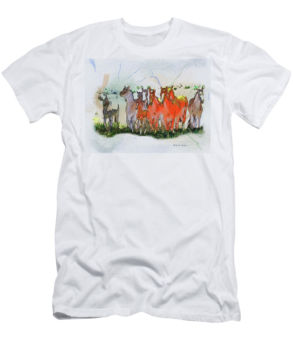 Horses Running T-Shirt featuring the digital art Horsing Around #6 by Kae Cheatham