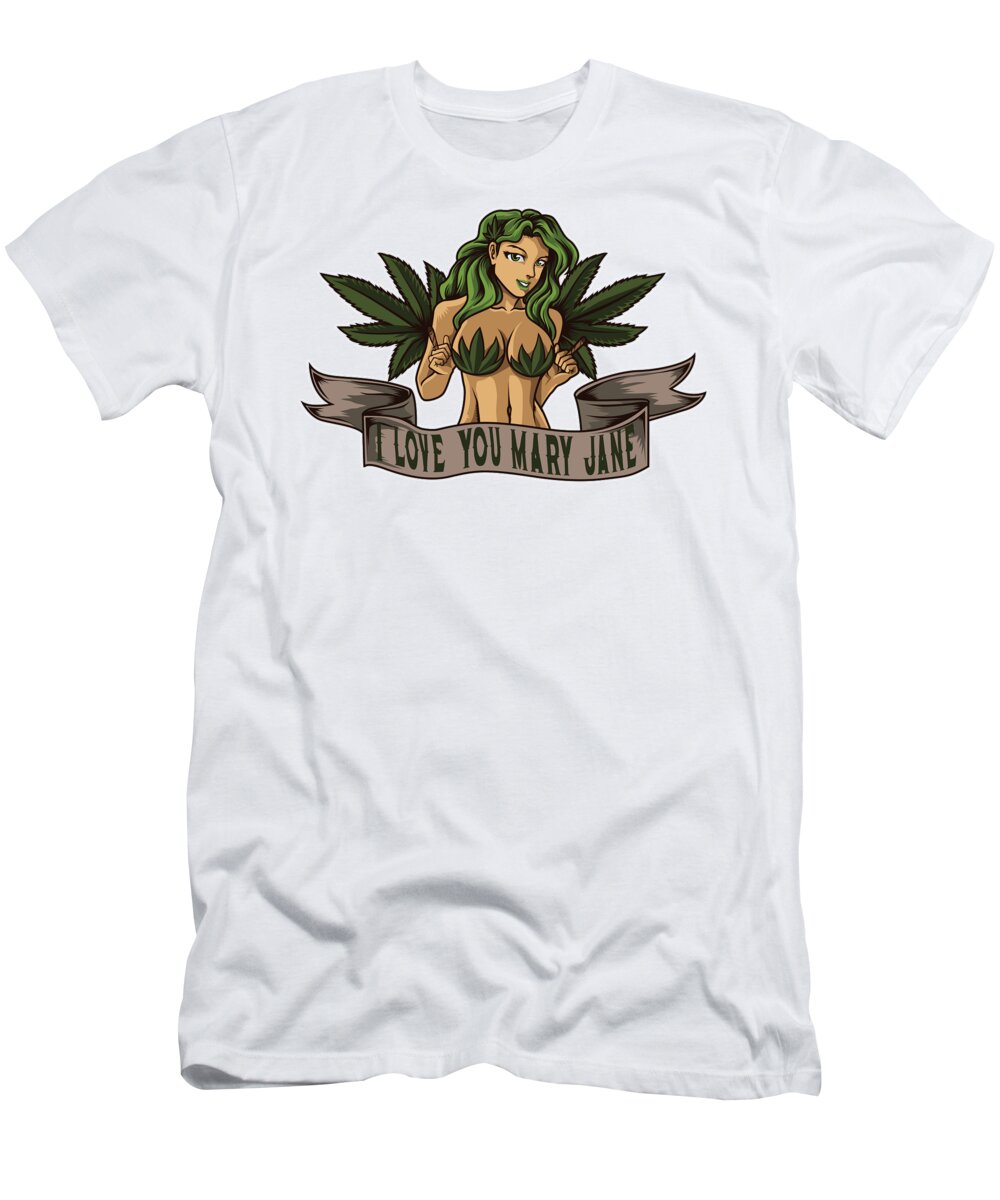 Cannabis T-Shirt featuring the digital art I Love You Mary Jane Cannabis Weed THC CBD by Mister Tee