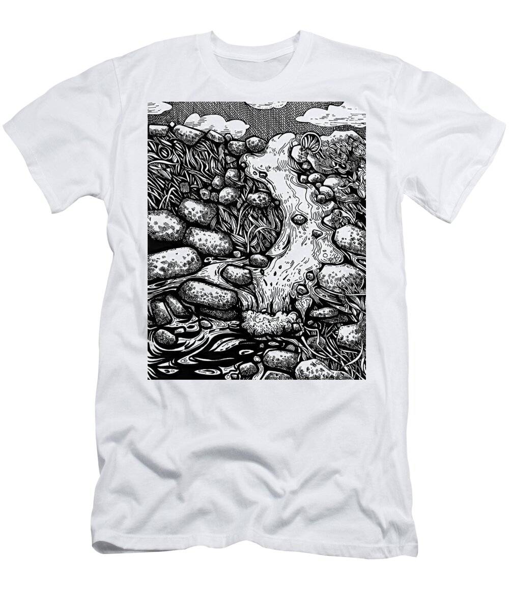 Drawing T-Shirt featuring the drawing Idyllic landscape by Enrique Zaldivar