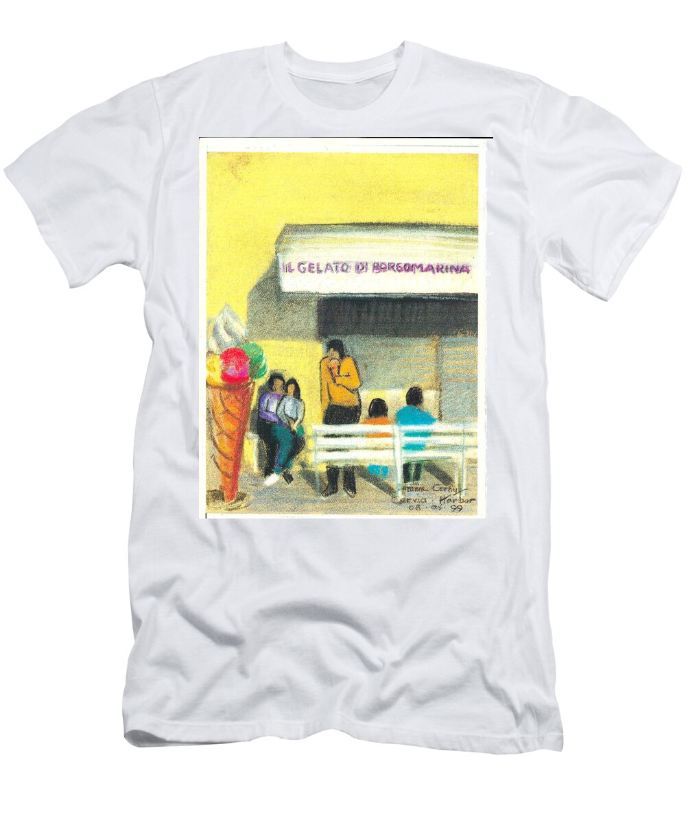 Yellow T-Shirt featuring the painting Il Gelato de Borgo Marina by Suzanne Giuriati Cerny