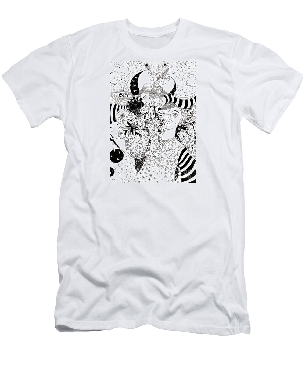 In Light And Dark By Helena Tiainen T-Shirt featuring the drawing In Light And Dark by Helena Tiainen