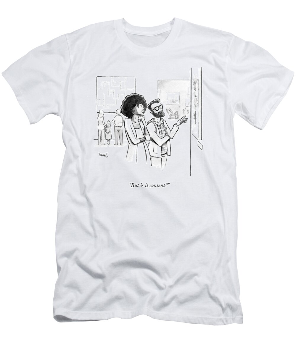 “but Is It Content?” Art T-Shirt featuring the drawing Is It Content by Benjamin Schwartz