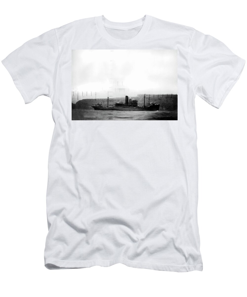 1940s T-Shirt featuring the photograph Japanese Freighter Targeted by Underwood Archives