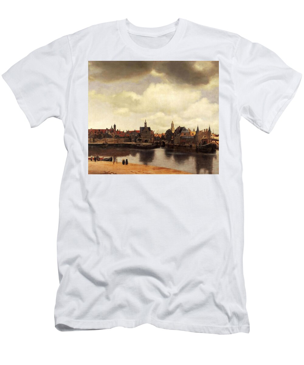 Johannes Vermeer T-Shirt featuring the painting Johannes Vermeer / 'View of Delft', 1658-1660, Oil on canvas, 98.5 x 117.5 cm. by Jan Vermeer -1632-1675-