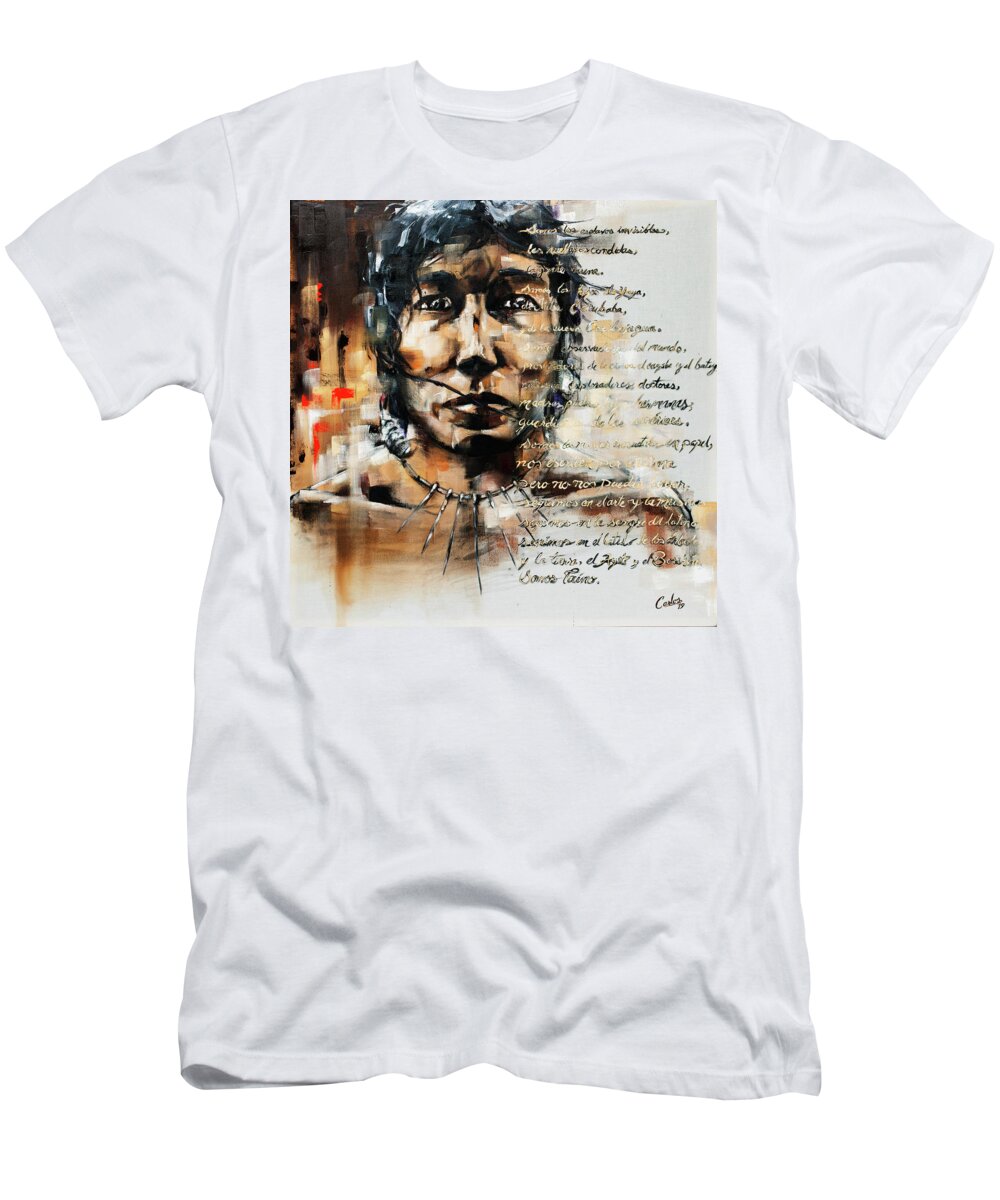 Taino T-Shirt featuring the painting La Gente Buena - The Good People by Carlos Flores