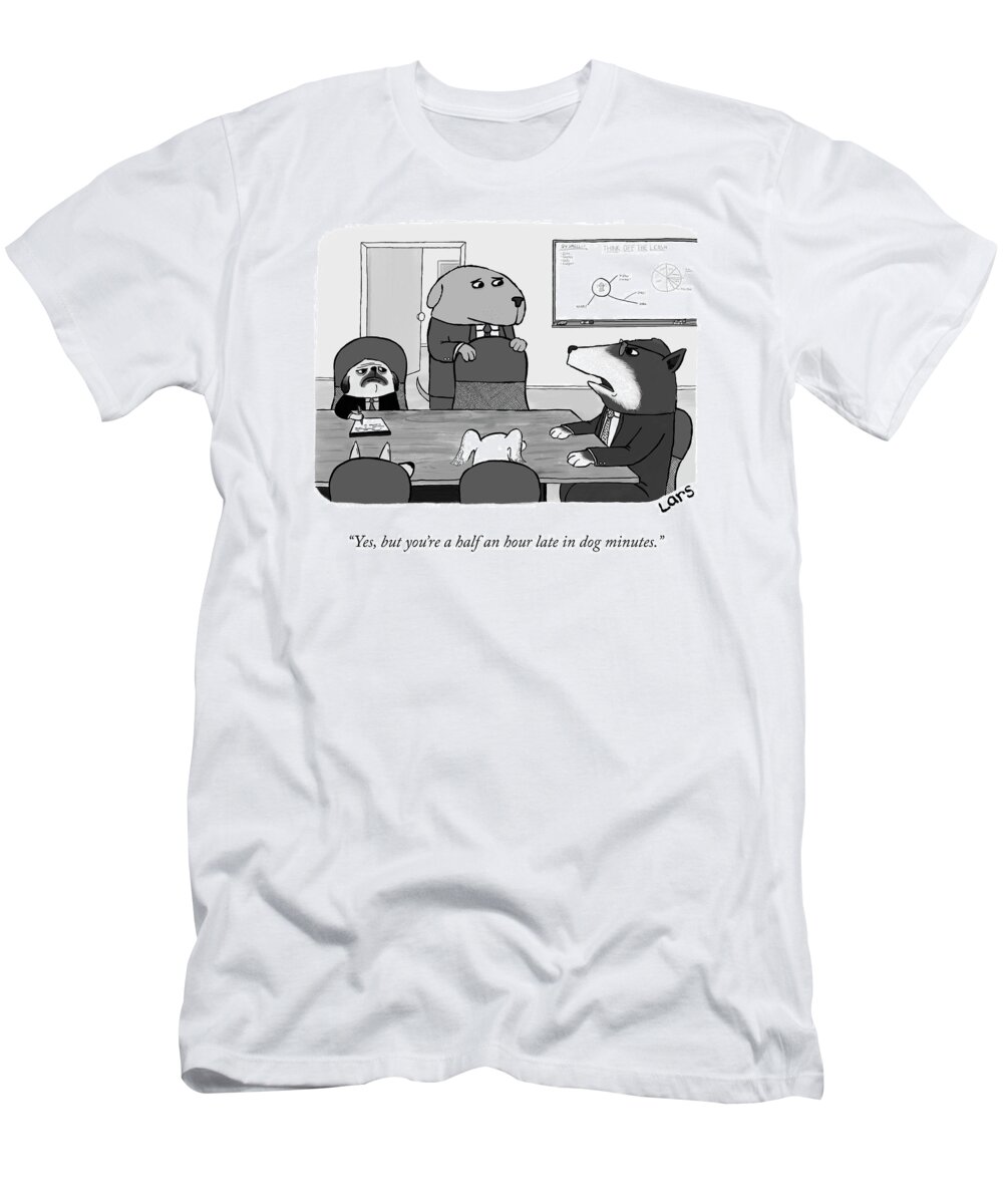 “yes T-Shirt featuring the drawing Late in Dog Minutes by Lars Kenseth