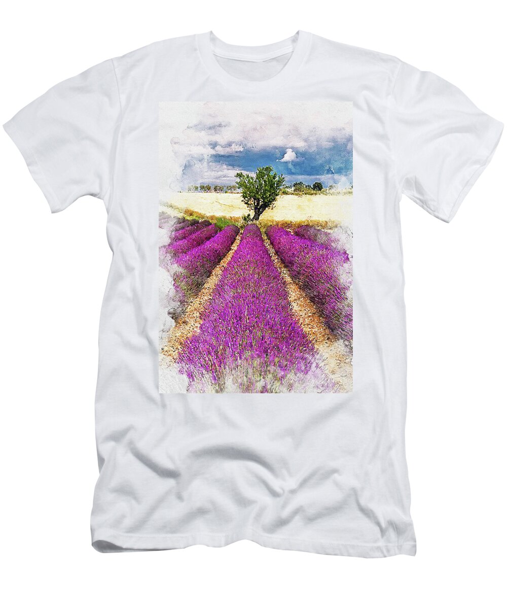 Lavender T-Shirt featuring the painting Lavender fields - 07 by AM FineArtPrints