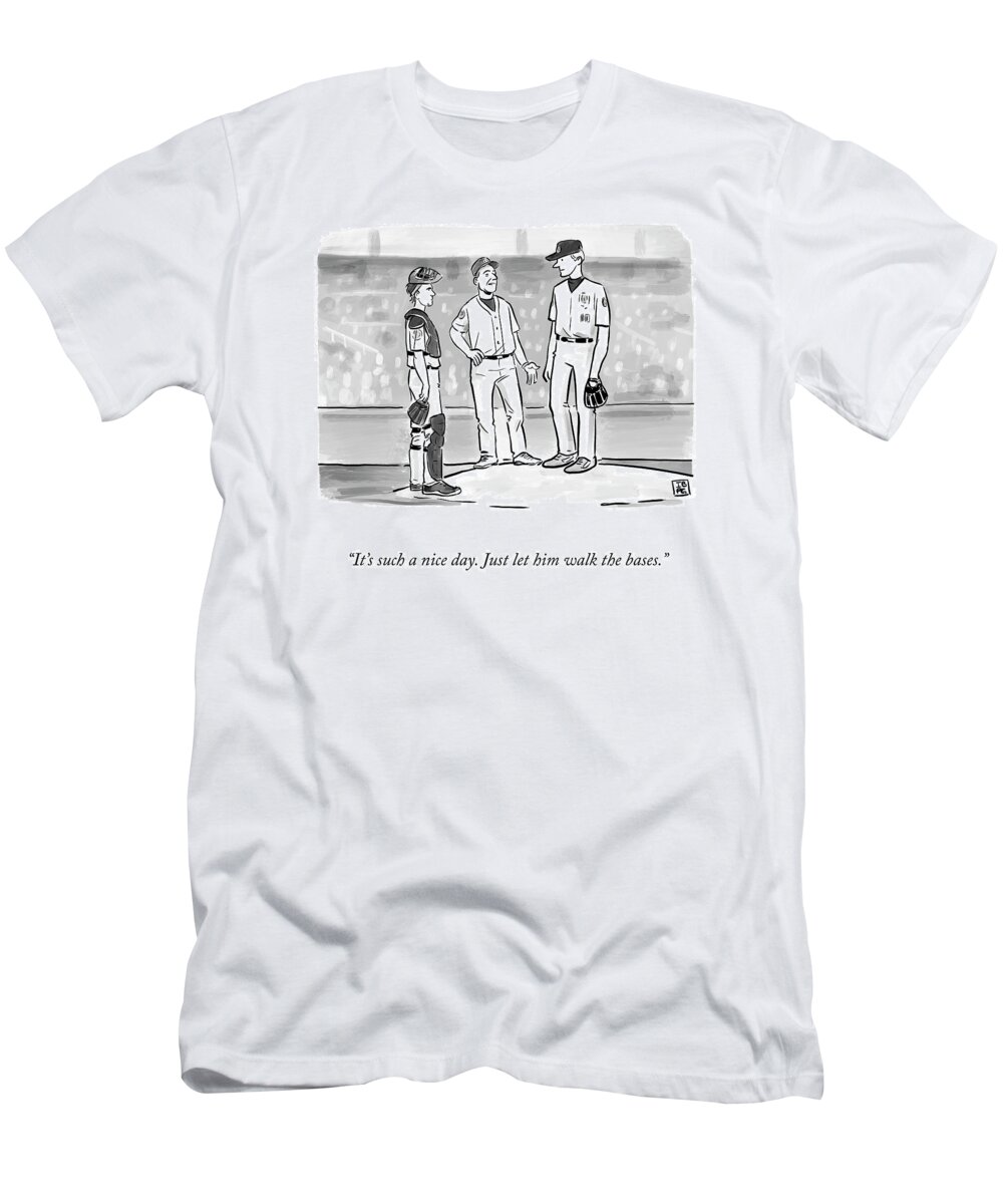 it's Such A Nice Day. Just Let Him Walk The Bases.� Baseball T-Shirt featuring the drawing Let Him Walk by Pia Guerra and Ian Boothby