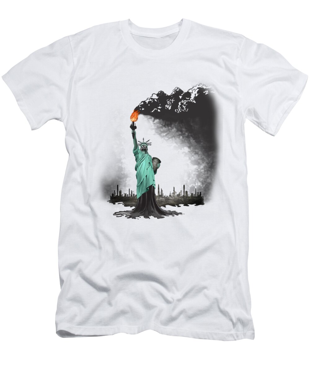 Usa T-Shirt featuring the painting Liberty Oil by Sassan Filsoof