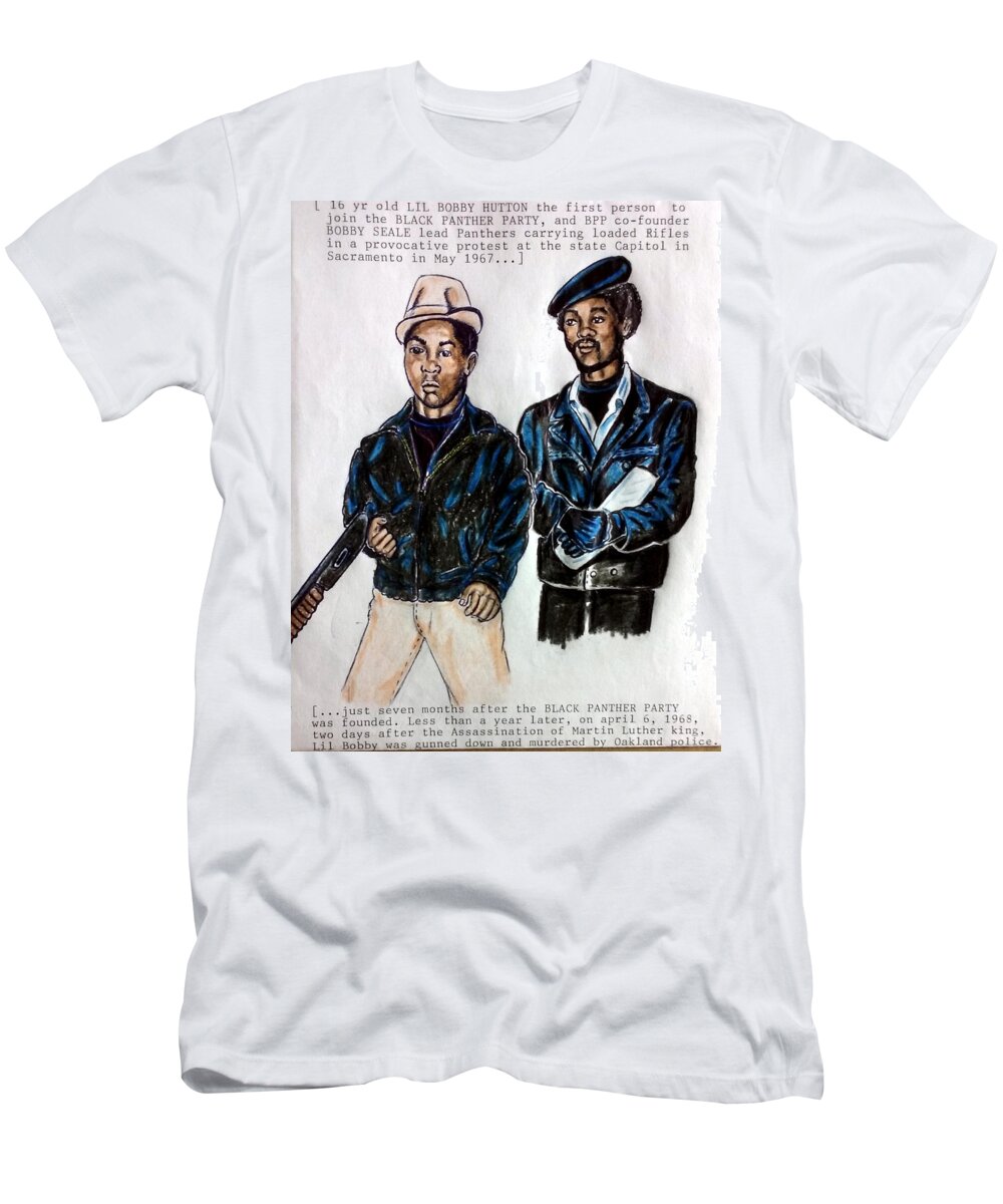 Black Art T-Shirt featuring the drawing Lil Bobby Hutton by Joedee