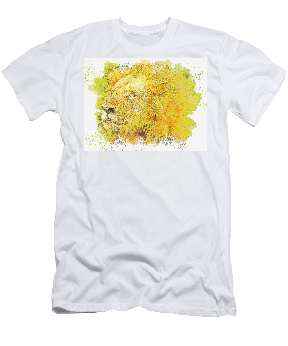 Lion T-Shirt featuring the painting Lion kign - watercolor by Ahmet Asar by Celestial Images