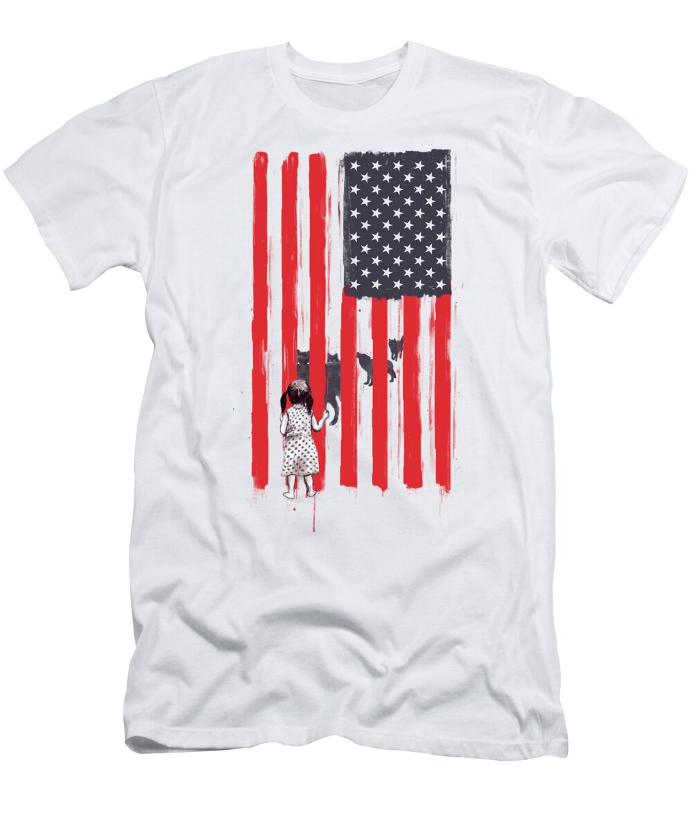 Usa T-Shirt featuring the painting Little girl and wolves by Balazs Solti