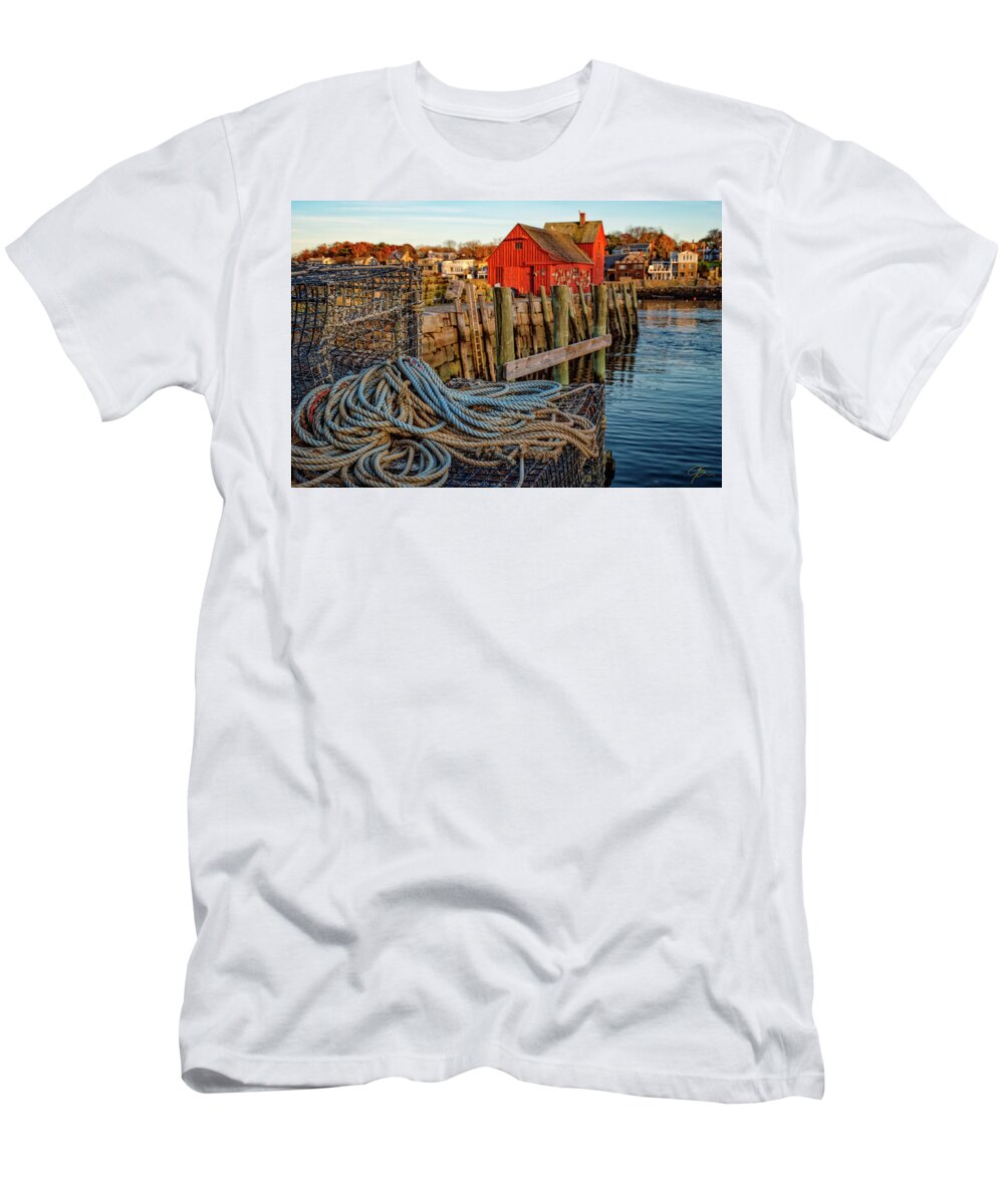 Massachusetts T-Shirt featuring the photograph Lobster Traps and Line at Motif #1 by Jeff Sinon