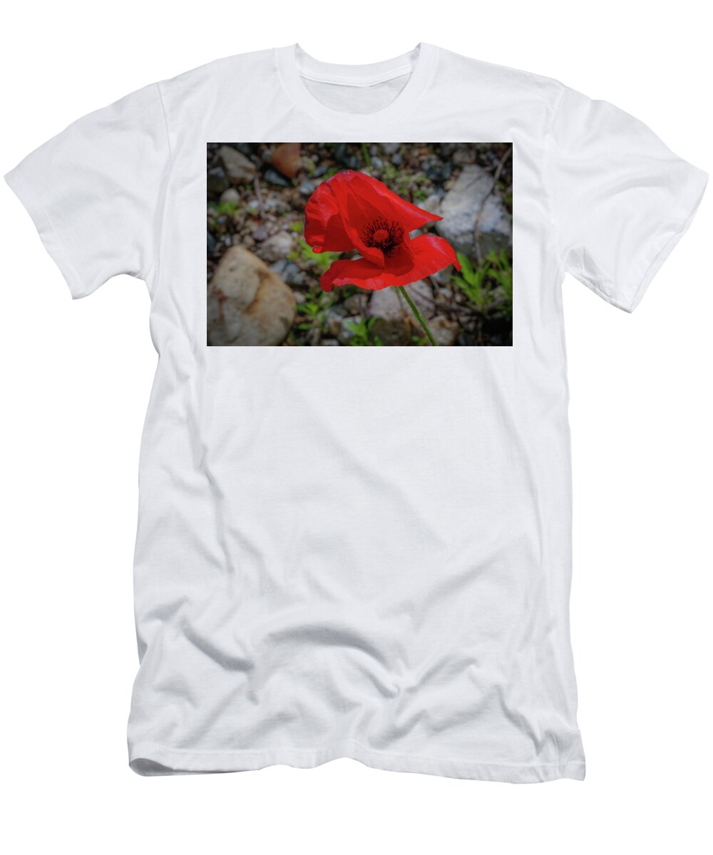 Flower T-Shirt featuring the photograph Lone Red Flower by Lora J Wilson