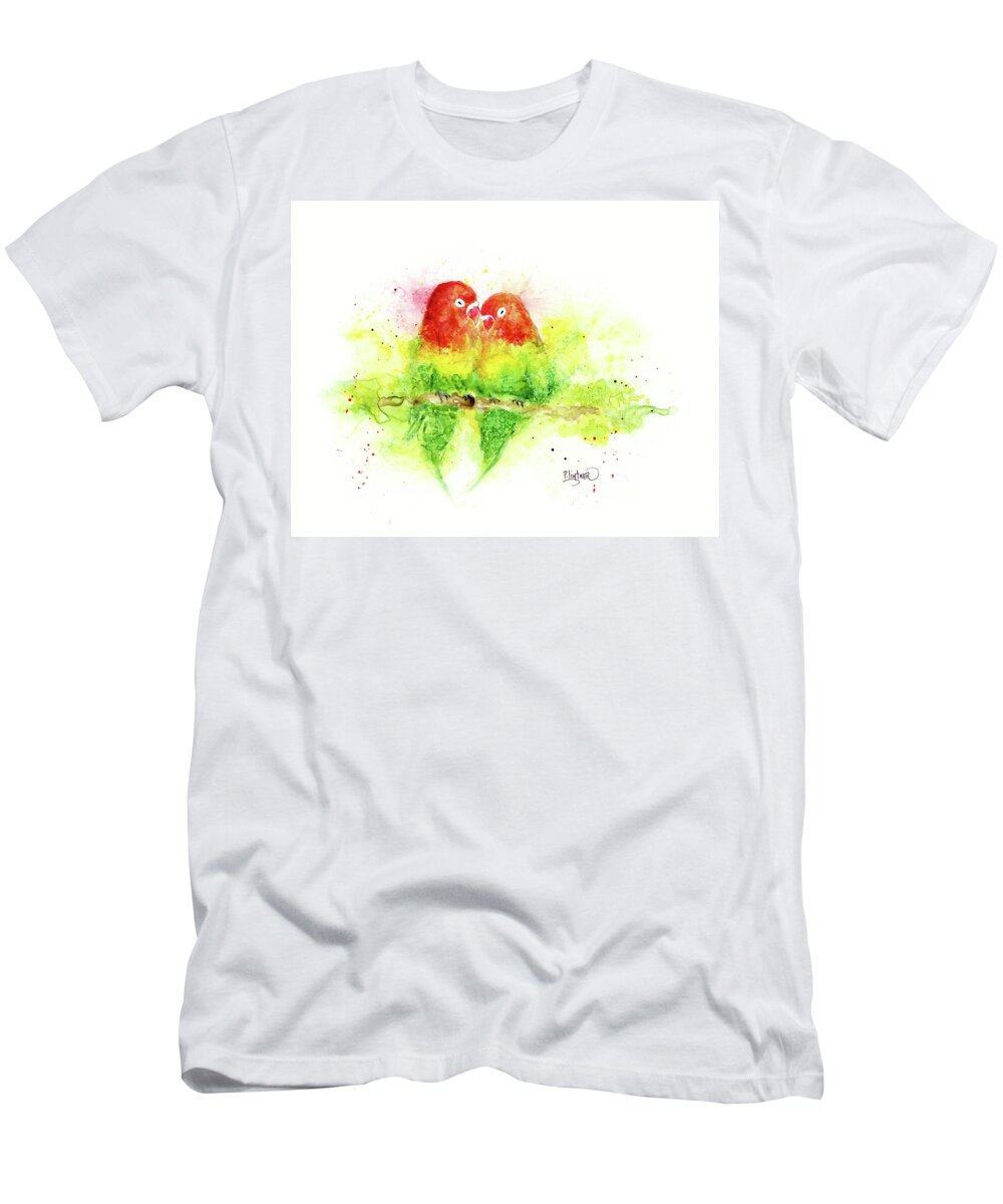 Love Birds T-Shirt featuring the painting Love Birds by Patricia Lintner