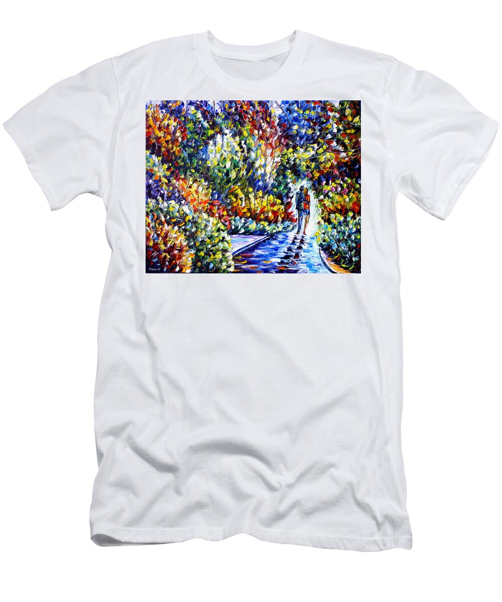 Landscape Painting T-Shirt featuring the painting Lovers In The Garden by Mirek Kuzniar