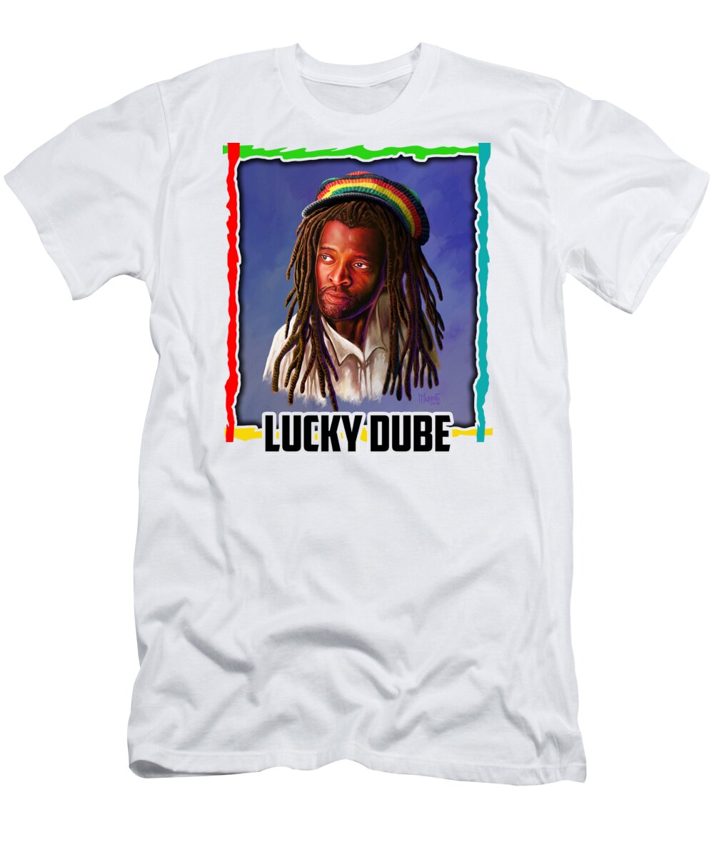 Reggae T-Shirt featuring the painting Lucky Dube by Anthony Mwangi