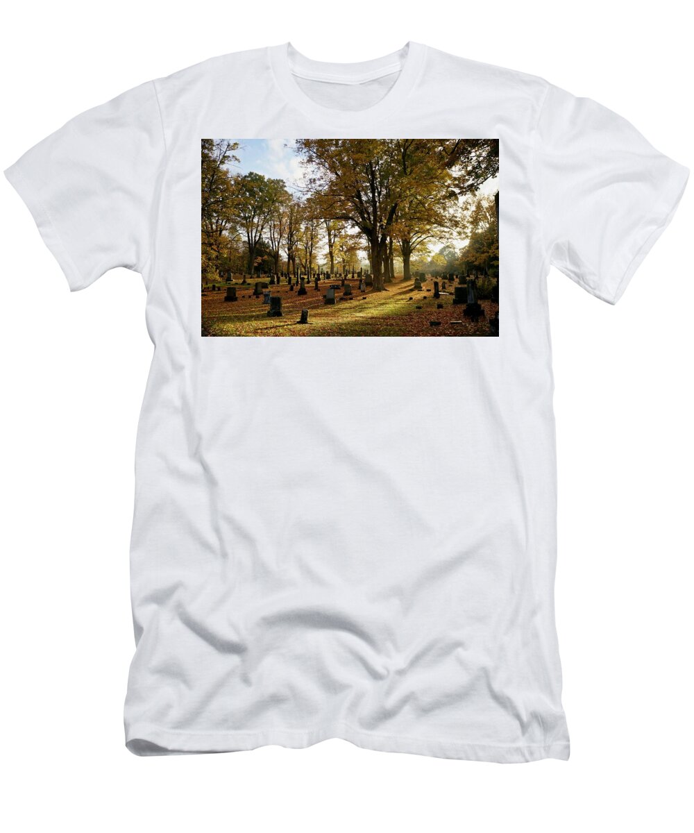 Cemetery T-Shirt featuring the photograph Luminescent Cemetery by Kathy Chism