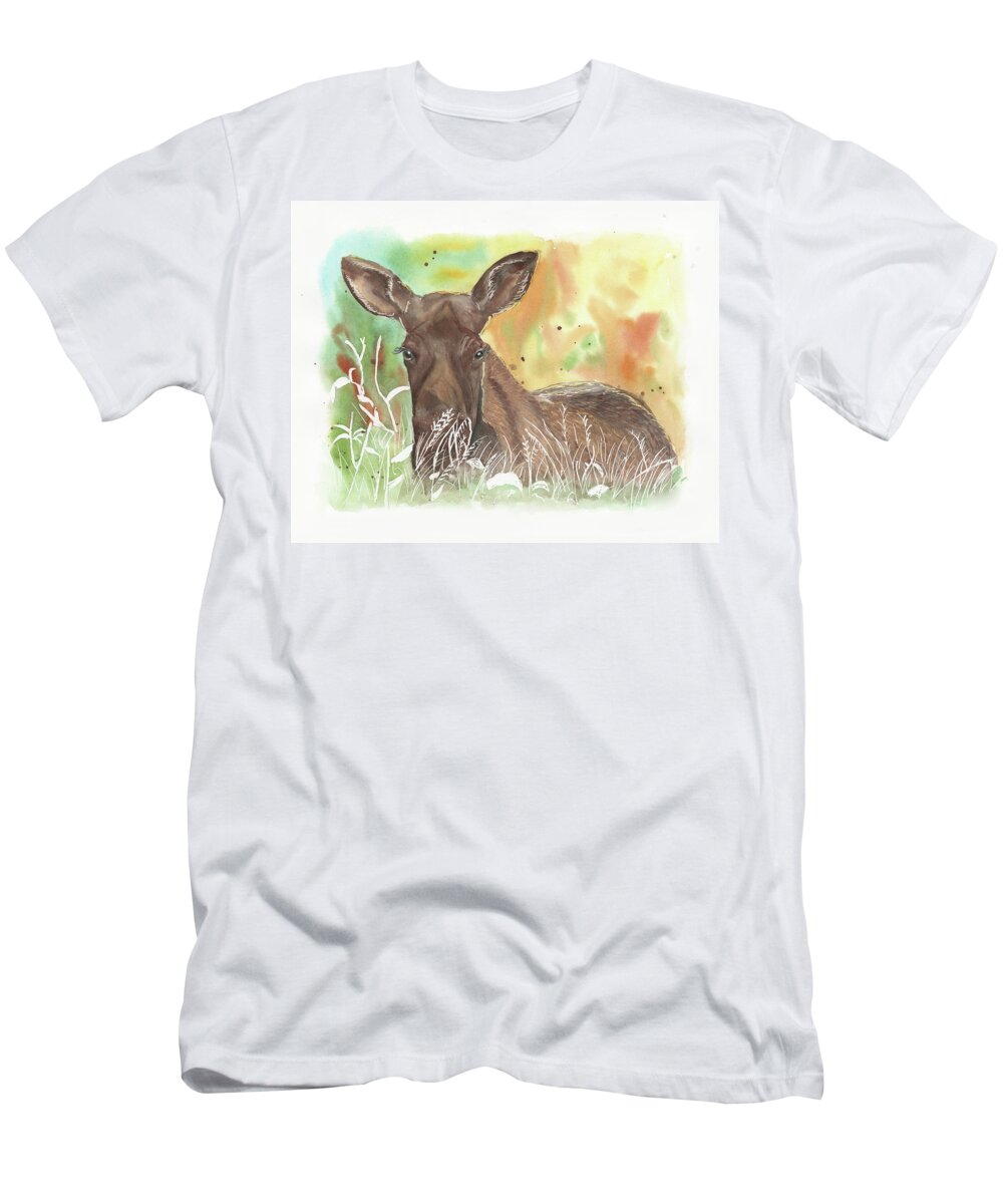 Moose T-Shirt featuring the painting Mama Moose by Jeanette Mahoney