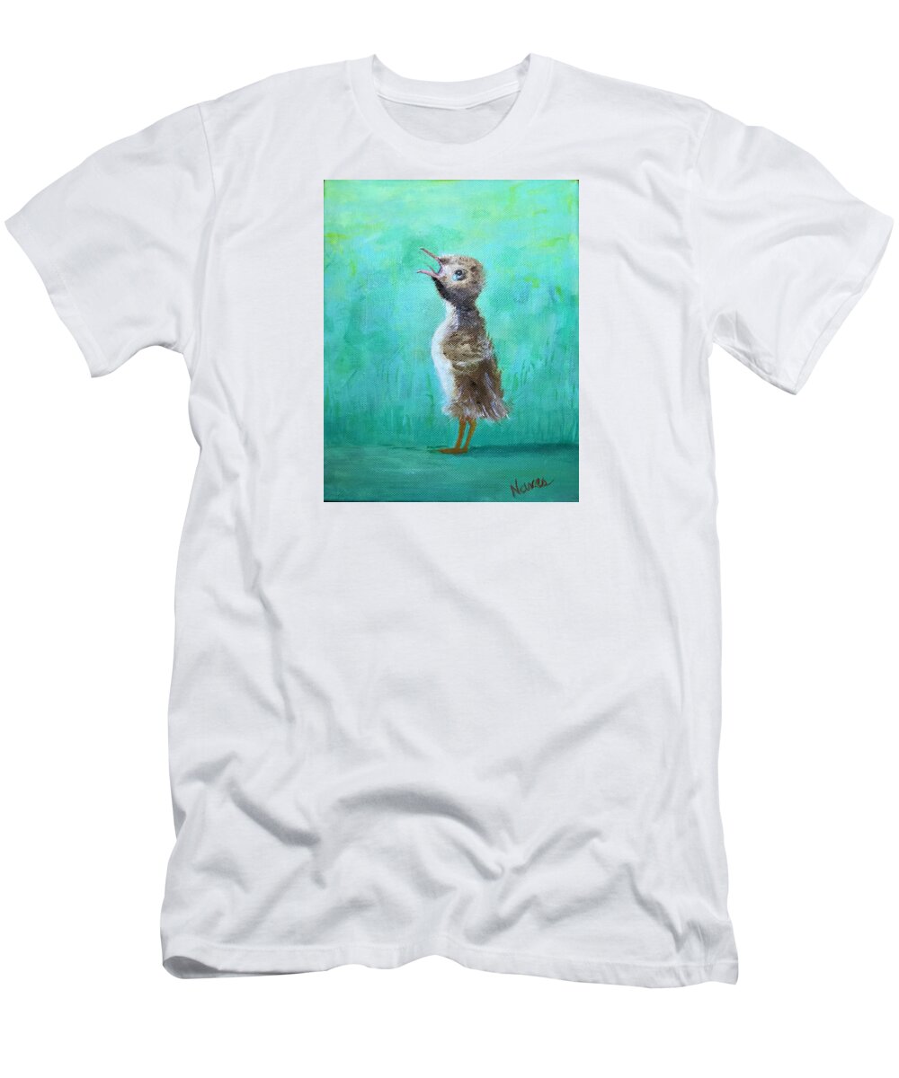 Duckling T-Shirt featuring the painting Mama, where are you? by Deborah Naves