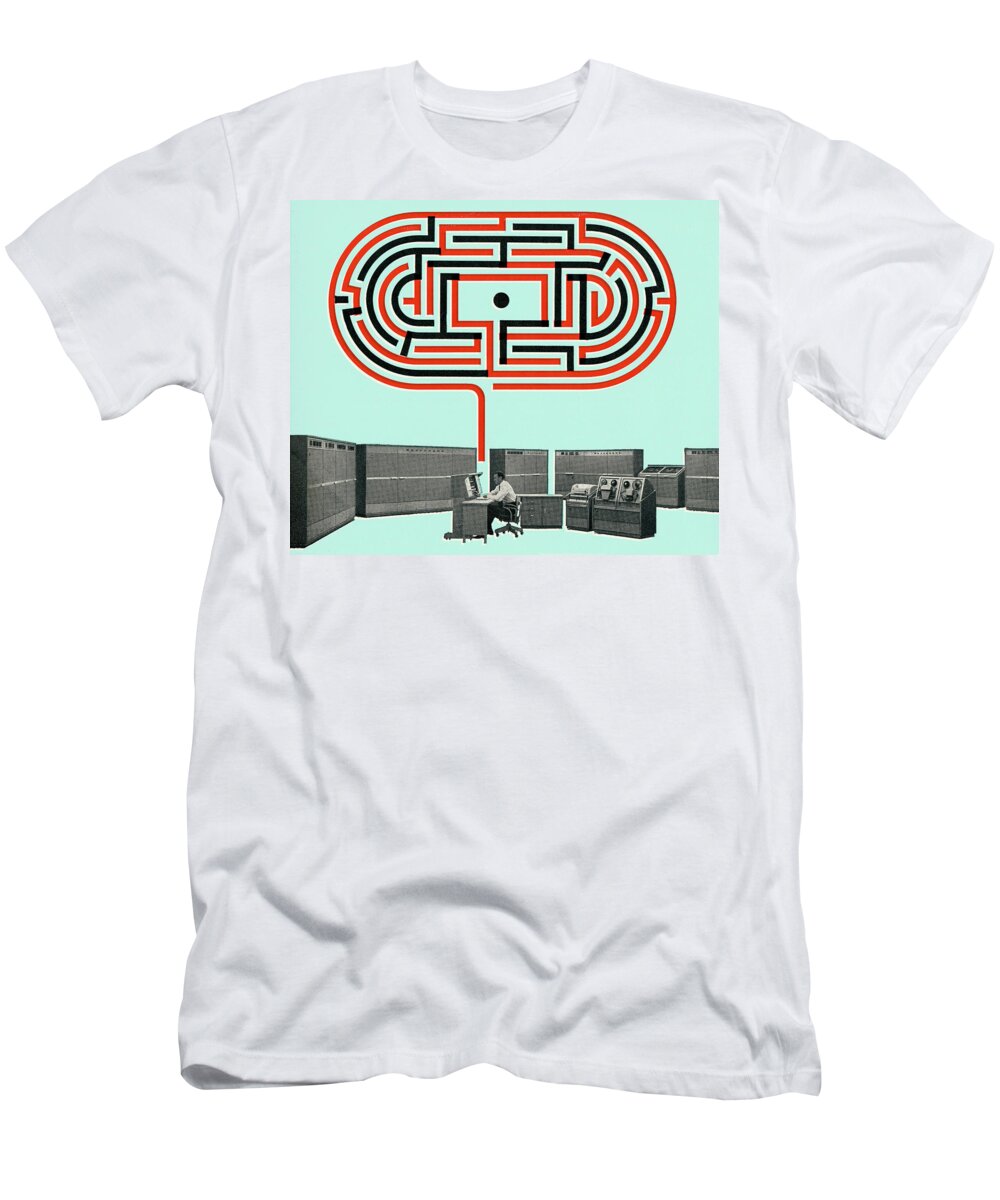 Adult T-Shirt featuring the drawing Man Working With a Maze Above by CSA Images