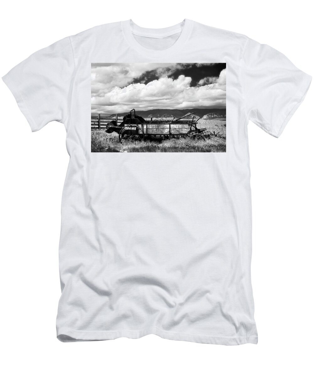 Unique Photos T-Shirt featuring the photograph Manure Spreader 1 bw by Roger Snyder