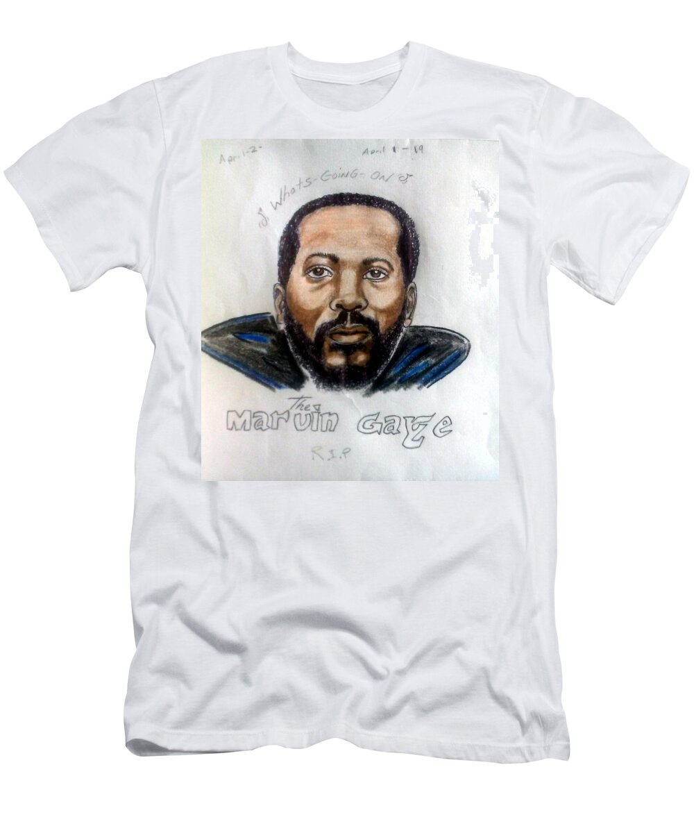 Blak Art T-Shirt featuring the drawing Marvin Gaye by Joedee