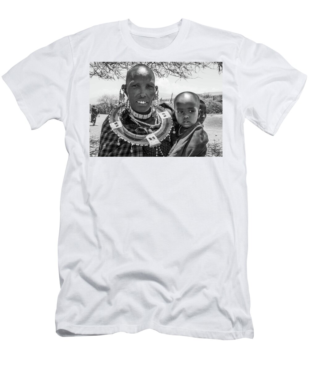 Portrait T-Shirt featuring the photograph Masaai Mother and child by Mache Del Campo