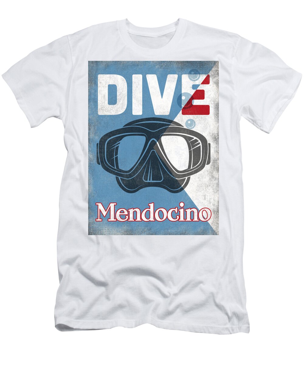 Mendocino T-Shirt featuring the digital art Mendocino Vintage Scuba Diving Mask by Flo Karp