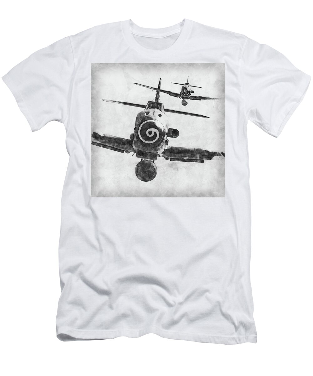 Bf109 T-Shirt featuring the painting Messerschmitt BF 109K4 - 07 by AM FineArtPrints