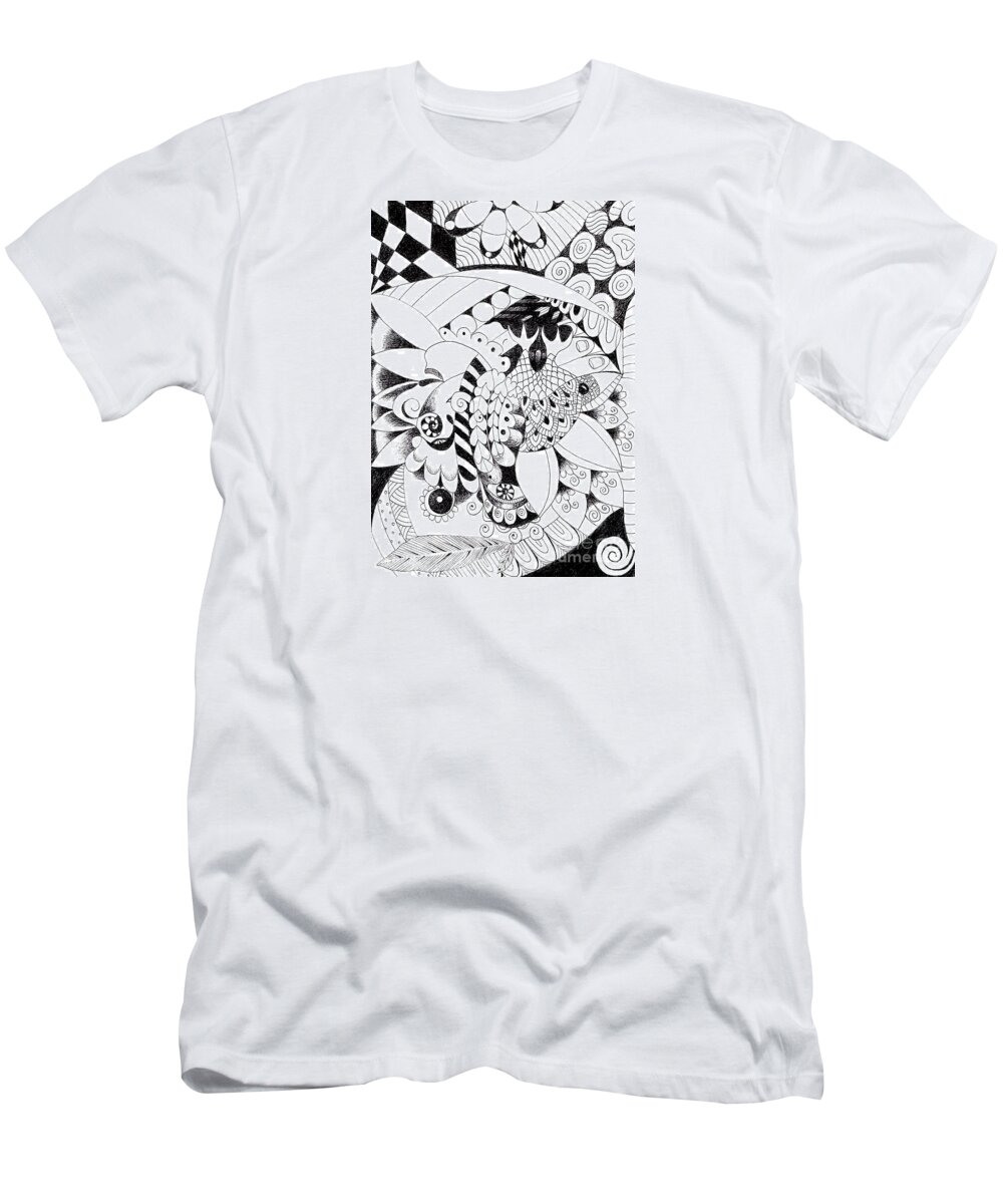 Metamorphosis 2 By Helena Tiainen T-Shirt featuring the drawing Metamorphosis 2 by Helena Tiainen