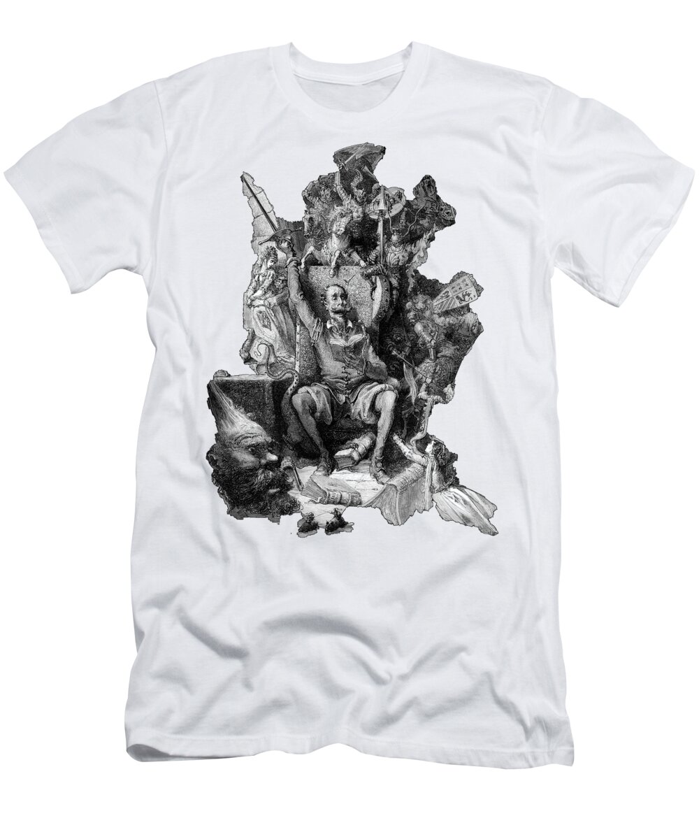 Don Quixote T-Shirt featuring the painting Miguel de Cervantes Don Quixote by Gustave Dore by Rolando Burbon