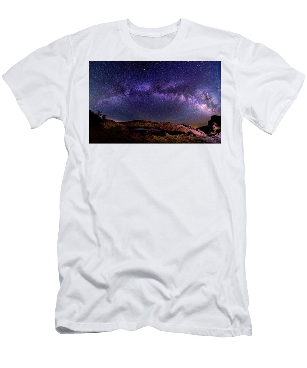 Mesa T-Shirt featuring the photograph Milky Way at Mesa Arch by Kenneth Everett