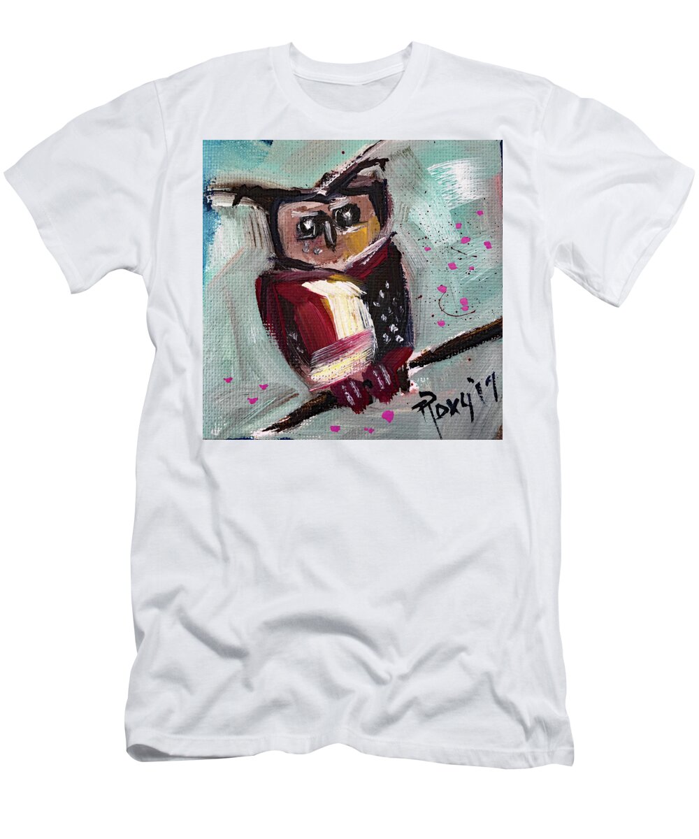 Owl T-Shirt featuring the painting Mini Owl 1 by Roxy Rich