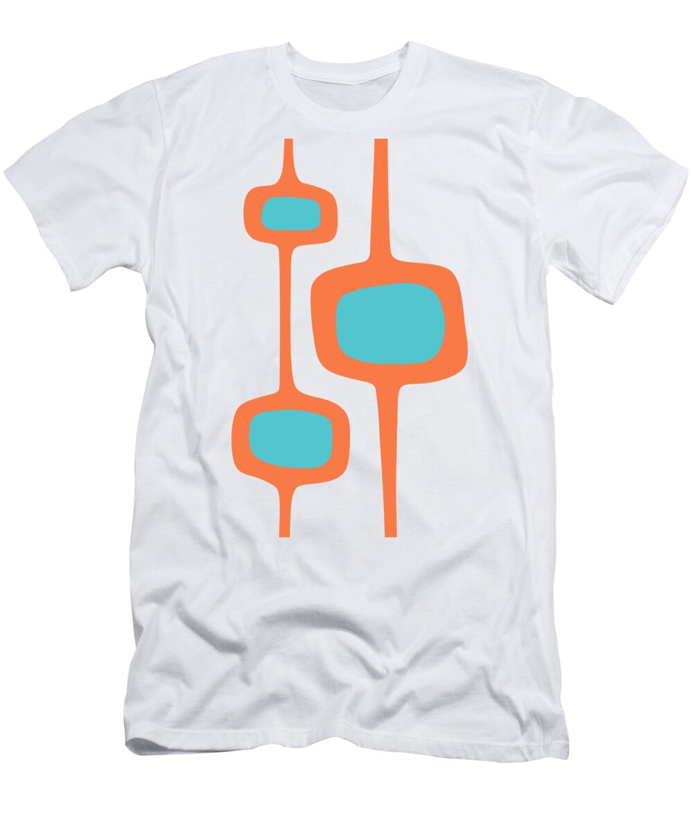  T-Shirt featuring the digital art Mod Pod Three in Turquoise and Orange by Donna Mibus