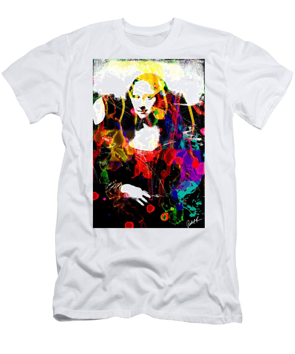 Mona Lisa T-Shirt featuring the painting Mona Lisa's Revenge HUGE by Robert R Splashy Art Abstract Paintings