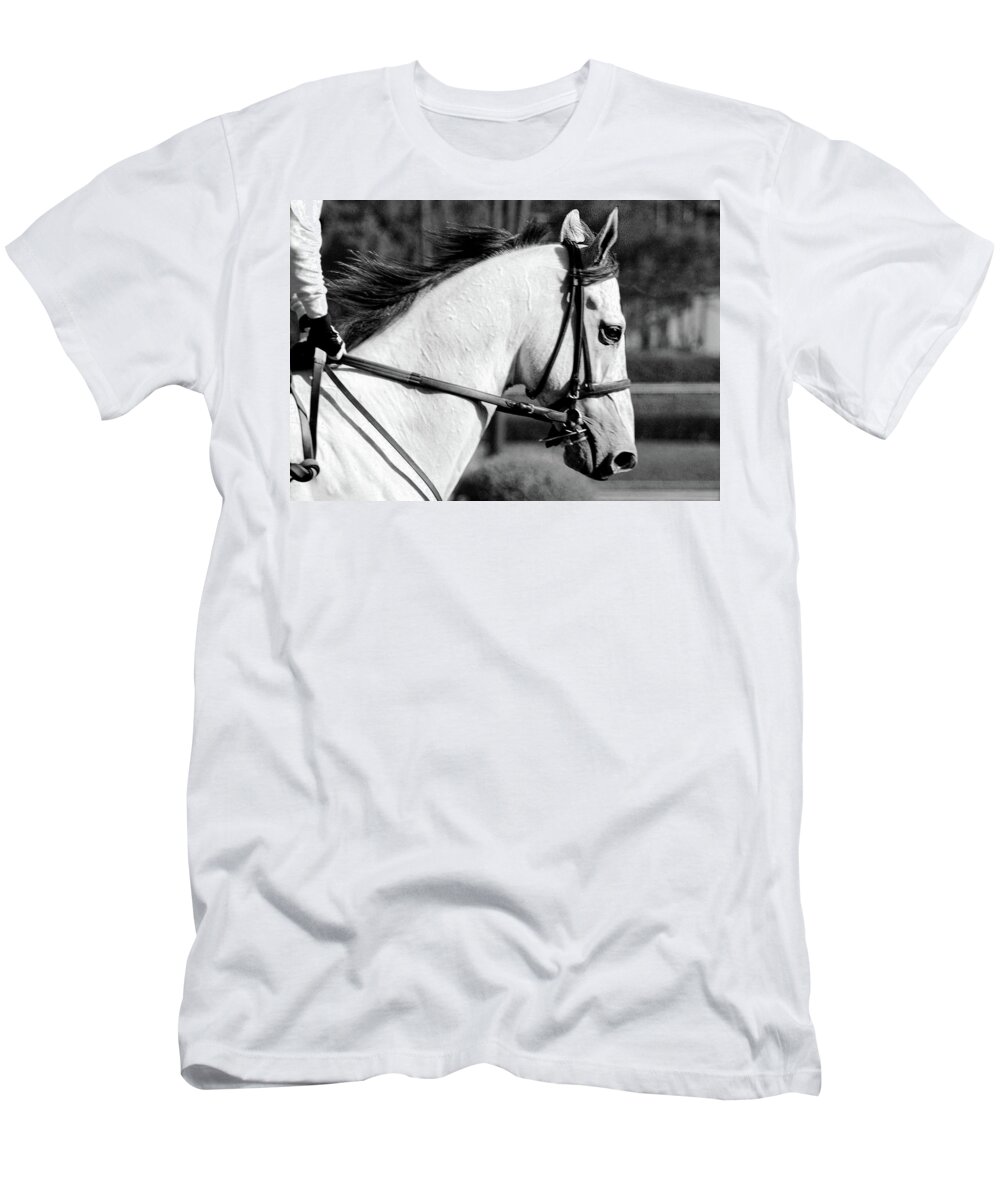 Monochrome T-Shirt featuring the photograph Morning Gallop by Minnie Gallman