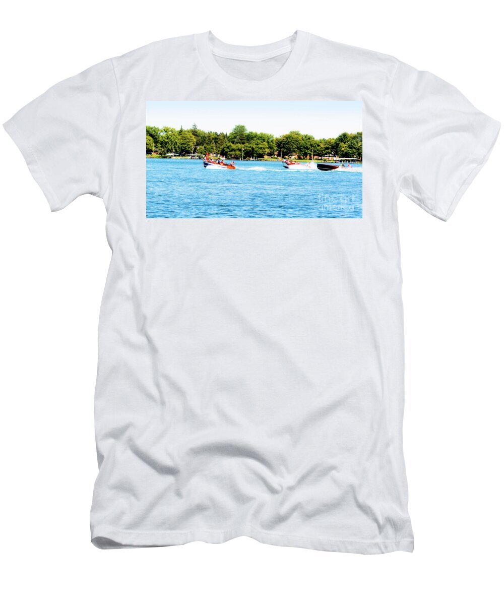 Antique Boat T-Shirt featuring the photograph Motoring on the Blue by Randy J Heath