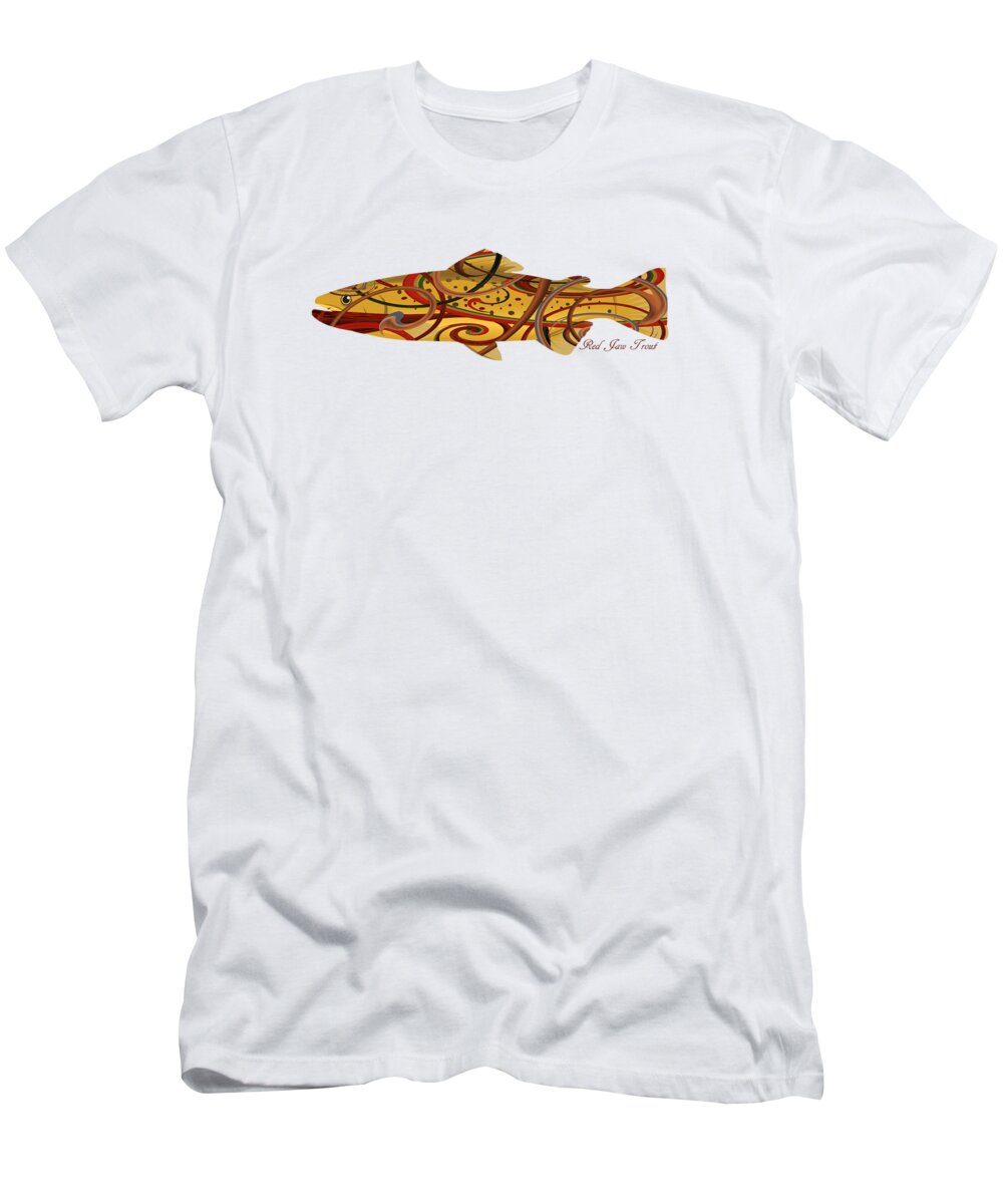 Red T-Shirt featuring the digital art Mystic Trout- Red Jaw Trout by Whispering Peaks Photography