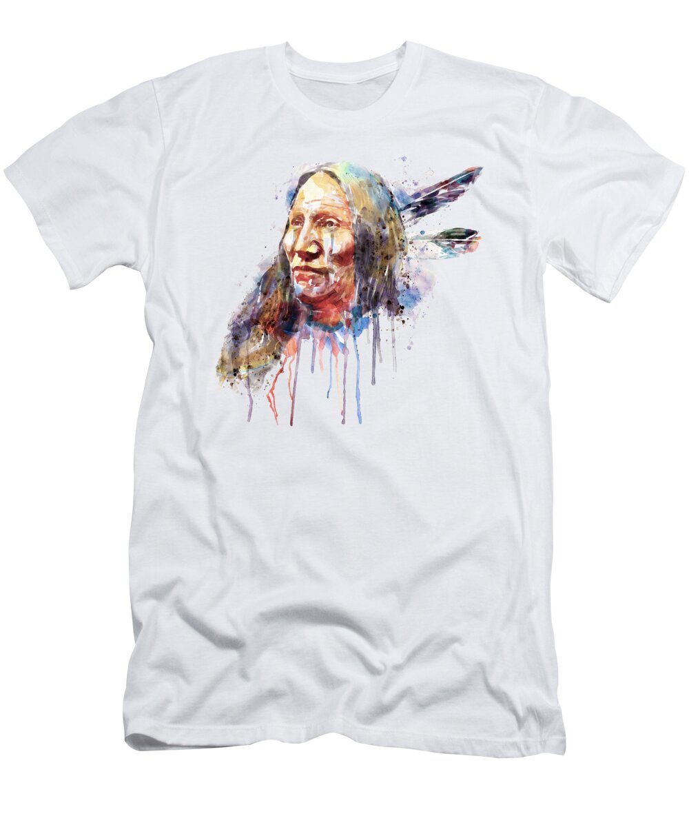 Native American T-Shirt featuring the painting Native American Portrait by Marian Voicu