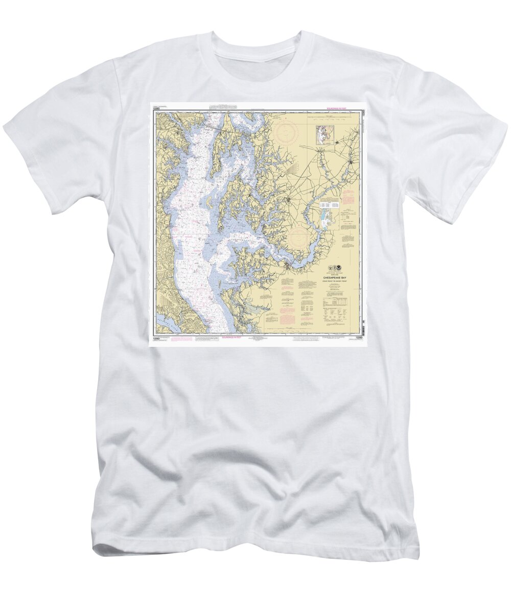 Chesapeake Bay T-Shirt featuring the digital art Chesapeake Bay, Cove Point to Sandy Point NOAA Chart Chart 12263 by Nautical Chartworks