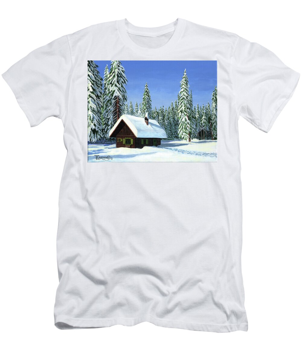 T L T-Shirt featuring the painting North woods cabin by Timithy L Gordon